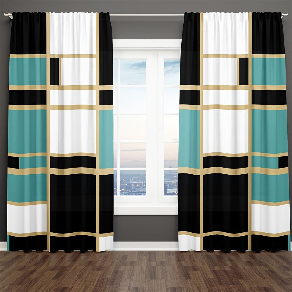 2pcs Modern plaid curtains in red and grey