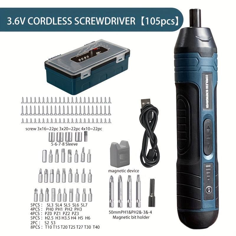 3.6V Lithium Cordless Screwdriver - Electric Set with 4 Torque