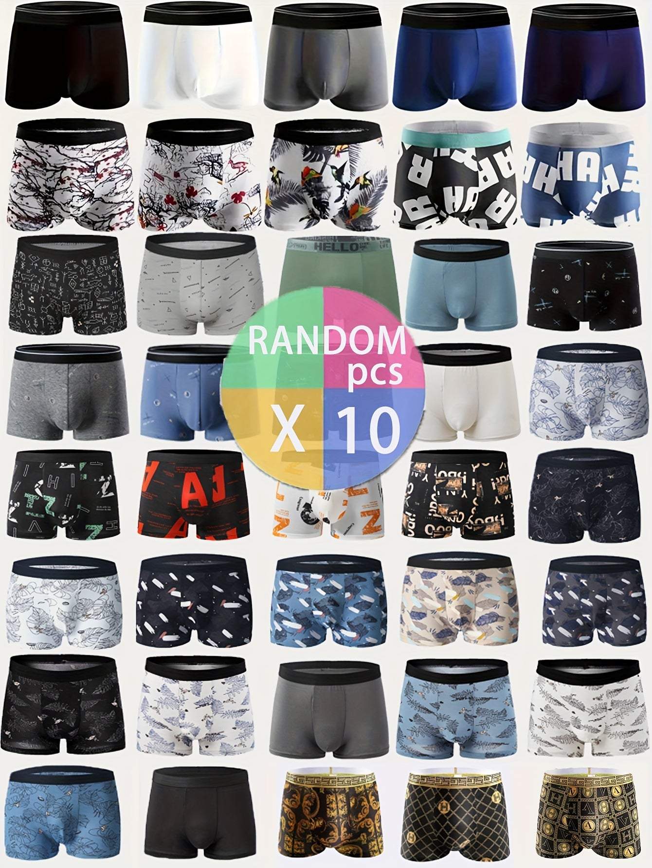Men Elastic Underwear - 10 Pcs, Random Prints, Soft & Comfy