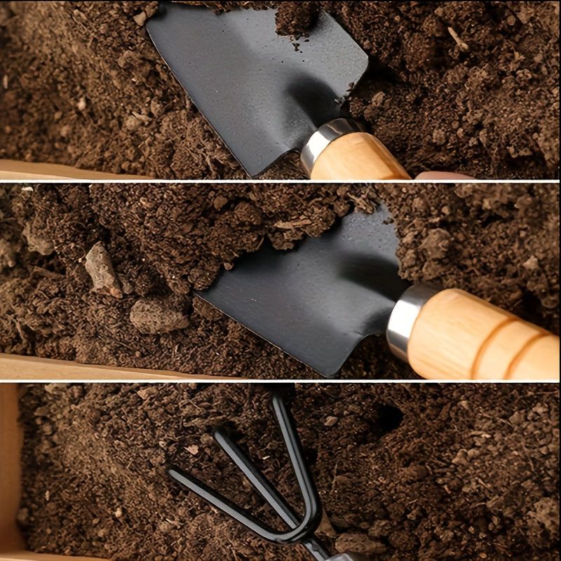 Mini Gardening Tool Set - 6 pcs. Metal & Wooden Hand Tools