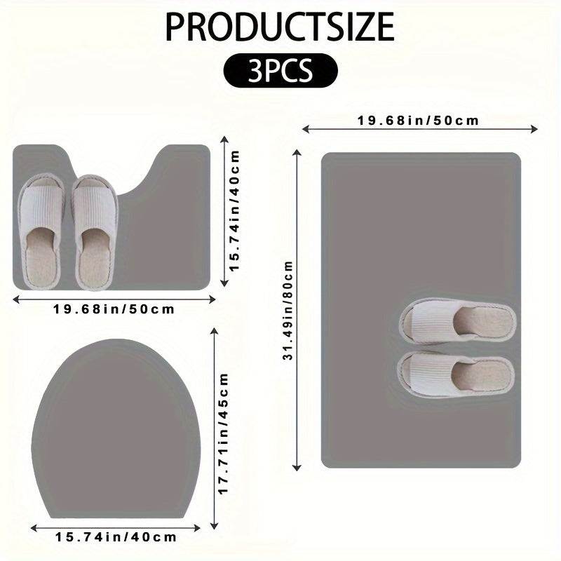 Bathroom Mat Set - 3 Pcs, Flannel Low Pile, 100% Polyester