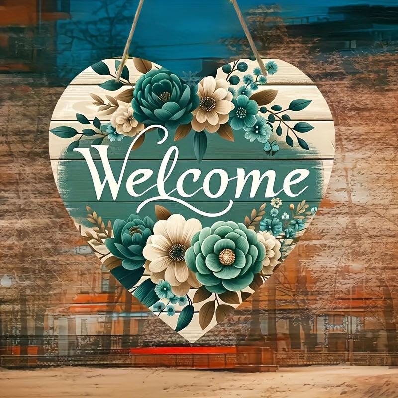 Charming Green Floral Welcome Sign - Perfect for Home & Garden