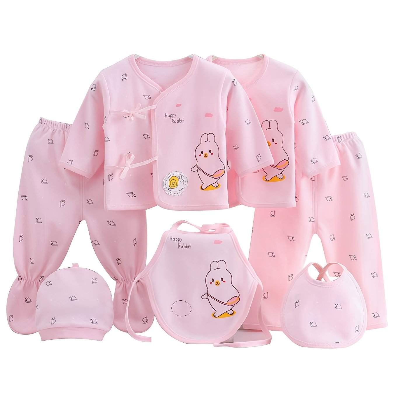 Girls Outfit Set - 7 pcs, Soft Cotton, All-Season, Bear Themed