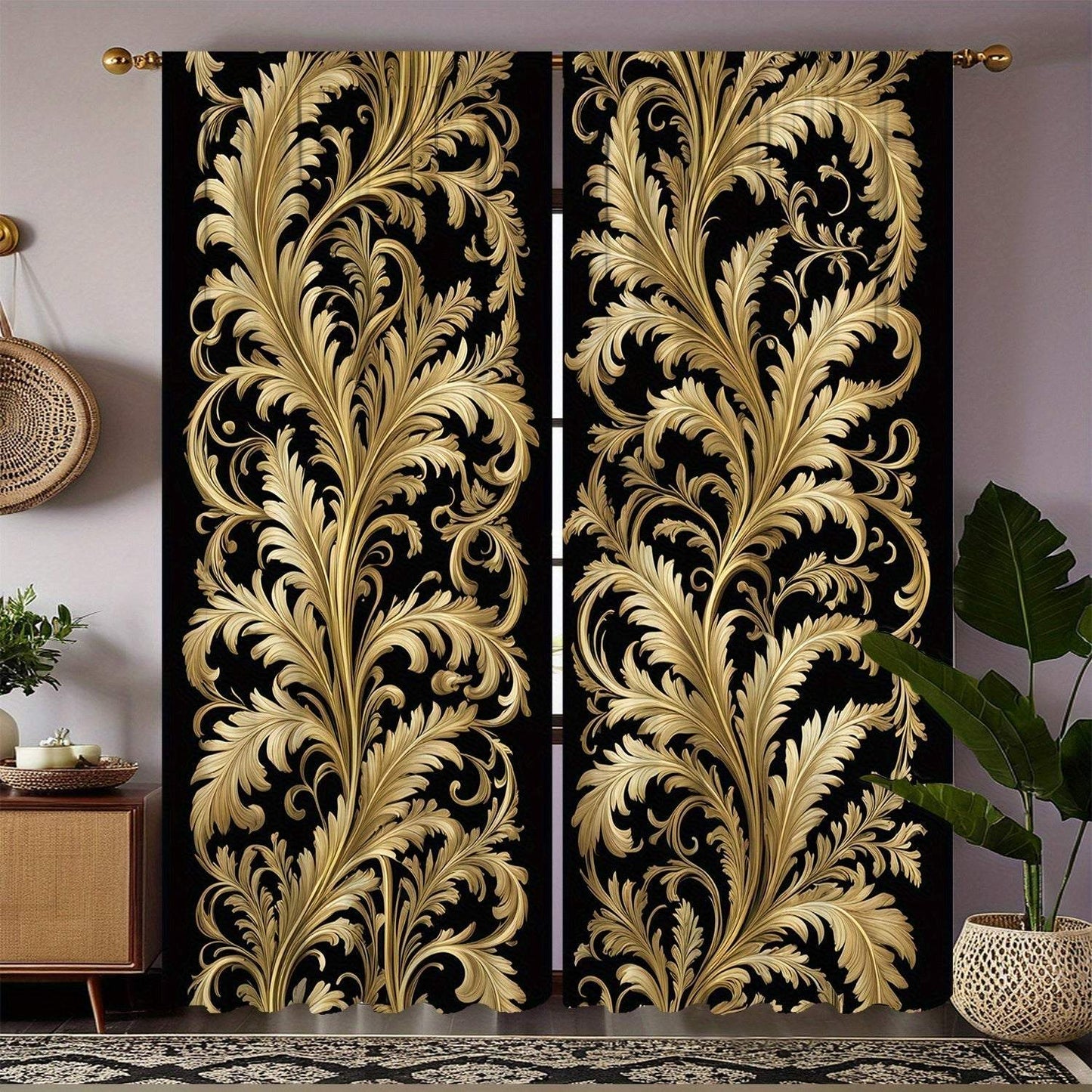 Black and Golden Baroque Style Curtains