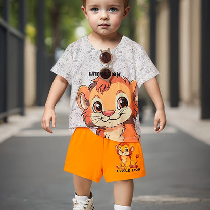 Boys Little Lion Print T-Shirt and Shorts Set