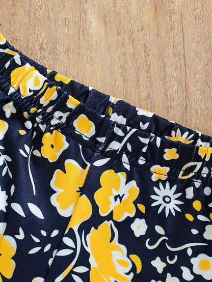 2 pcs Girls Party Outfit - Graphic Tee & Floral Leggings