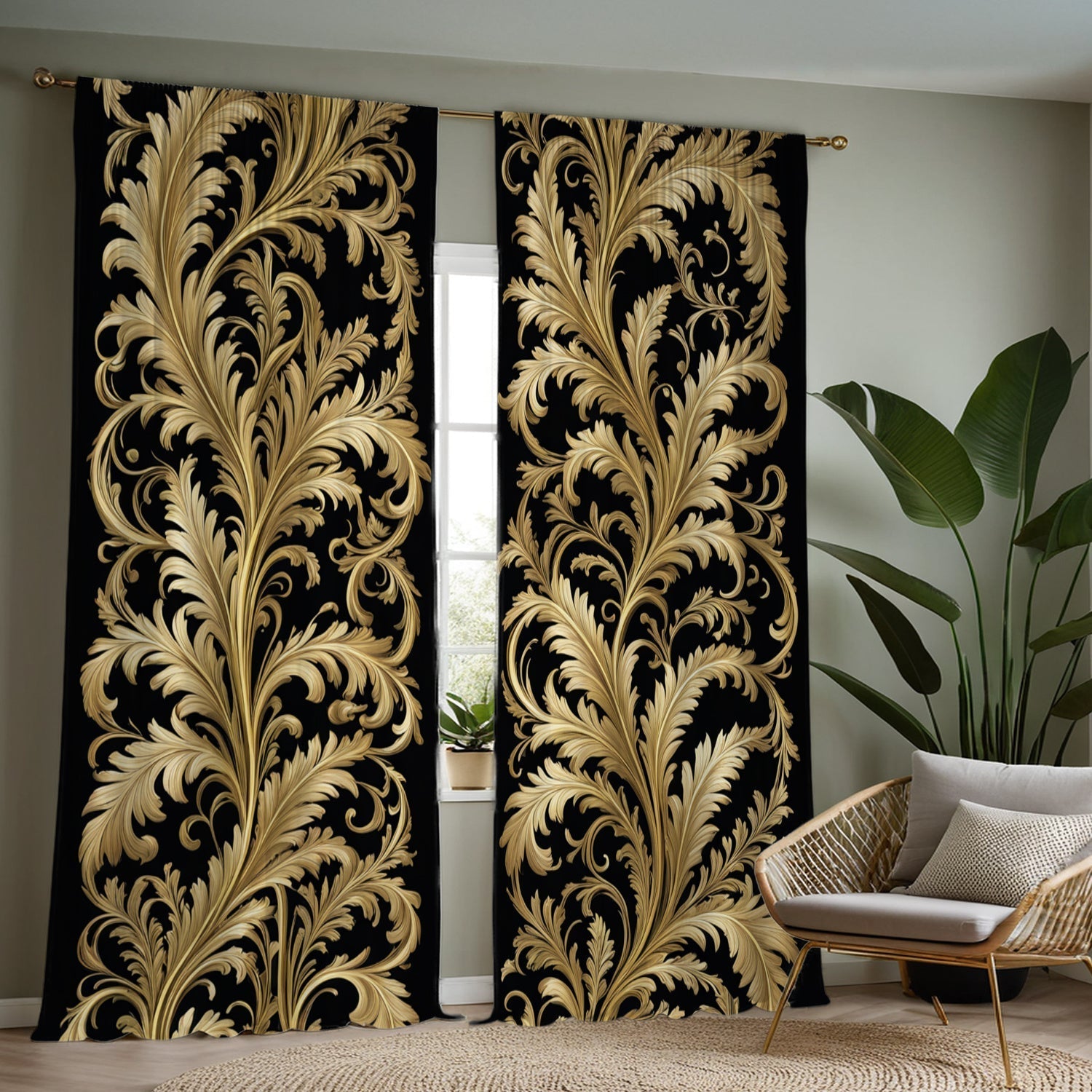 Black and Golden Baroque Style Curtains