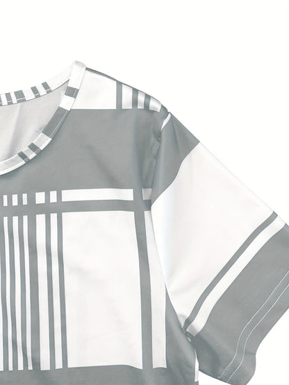 New Summer Elegant Women T-shirt with Black Plaid Print