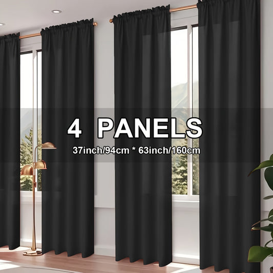 4pcs Elegant Fade-Resistant Curtains - Dark Red Polyester