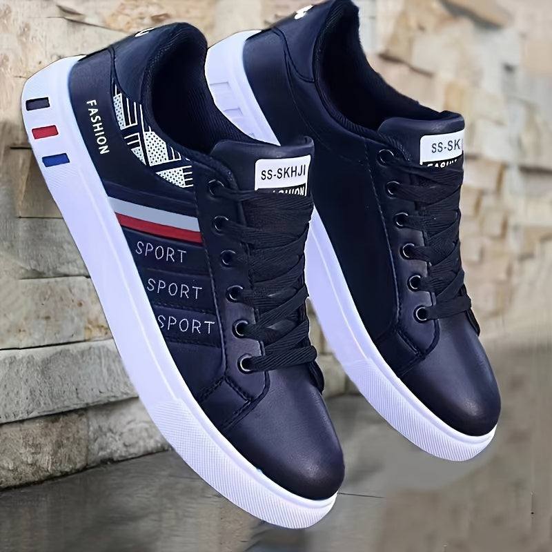 Men Lace-up Sneakers - Striped Design Skate Shoes, Comfortable
