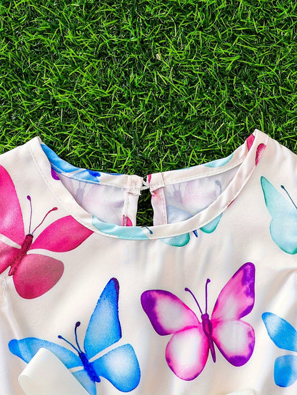 Girls Butterfly Print Dress and Hat Set - Adorable Holiday Outfit