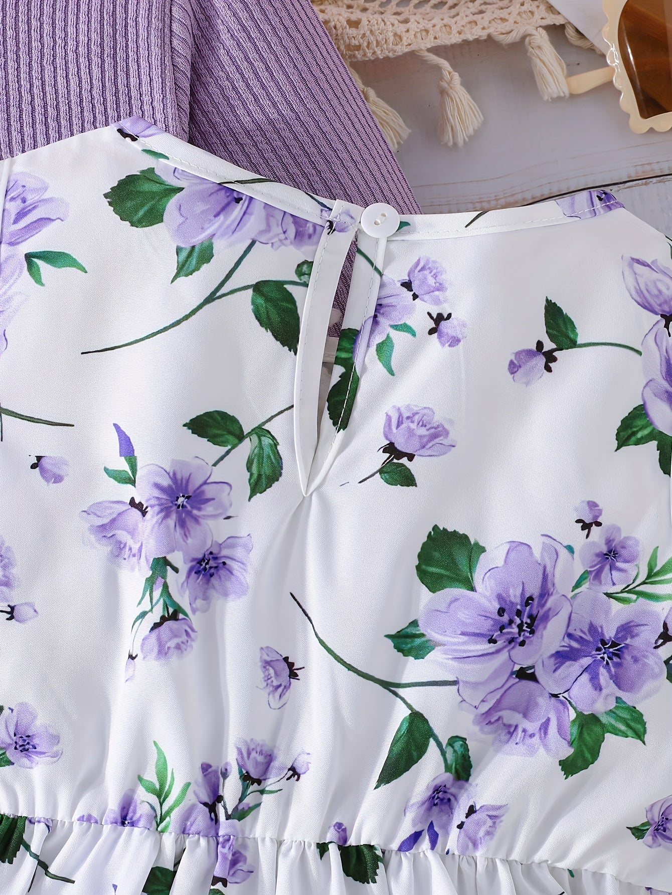 Girl Flower Print Vest Dress and Solid Jacket