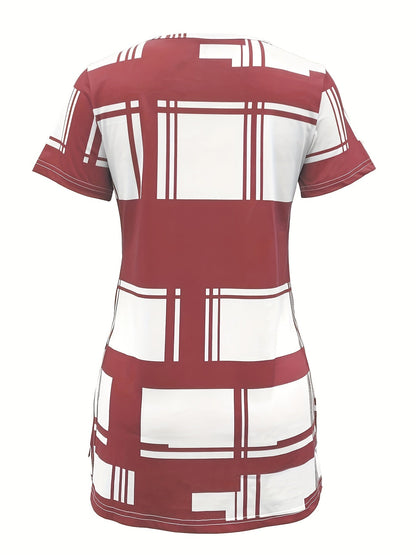 New Summer Elegant Women T-shirt with Black Plaid Print