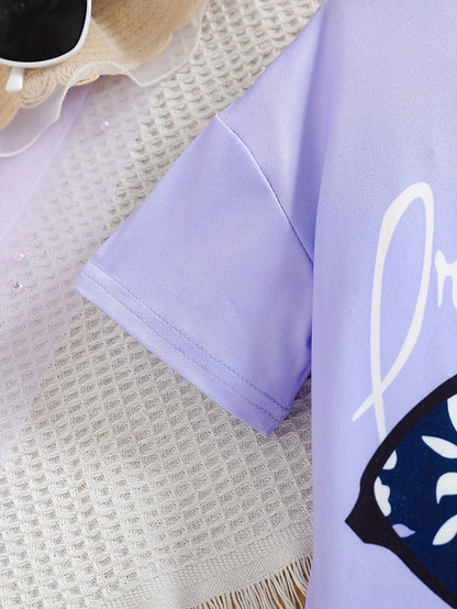 2 pcs Girls Party Outfit - Graphic Tee & Floral Leggings