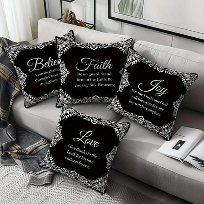 Pillow Covers - Set of 4 Bible Verse, 100% Polyester, Livingroom
