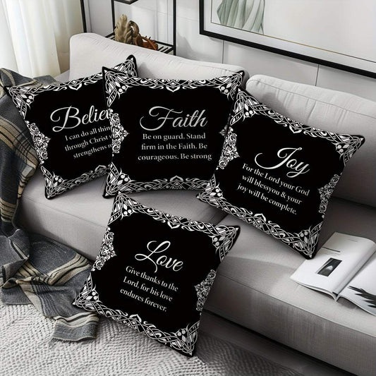 Pillow Covers - Set of 4 Bible Verse, 100% Polyester, Livingroom