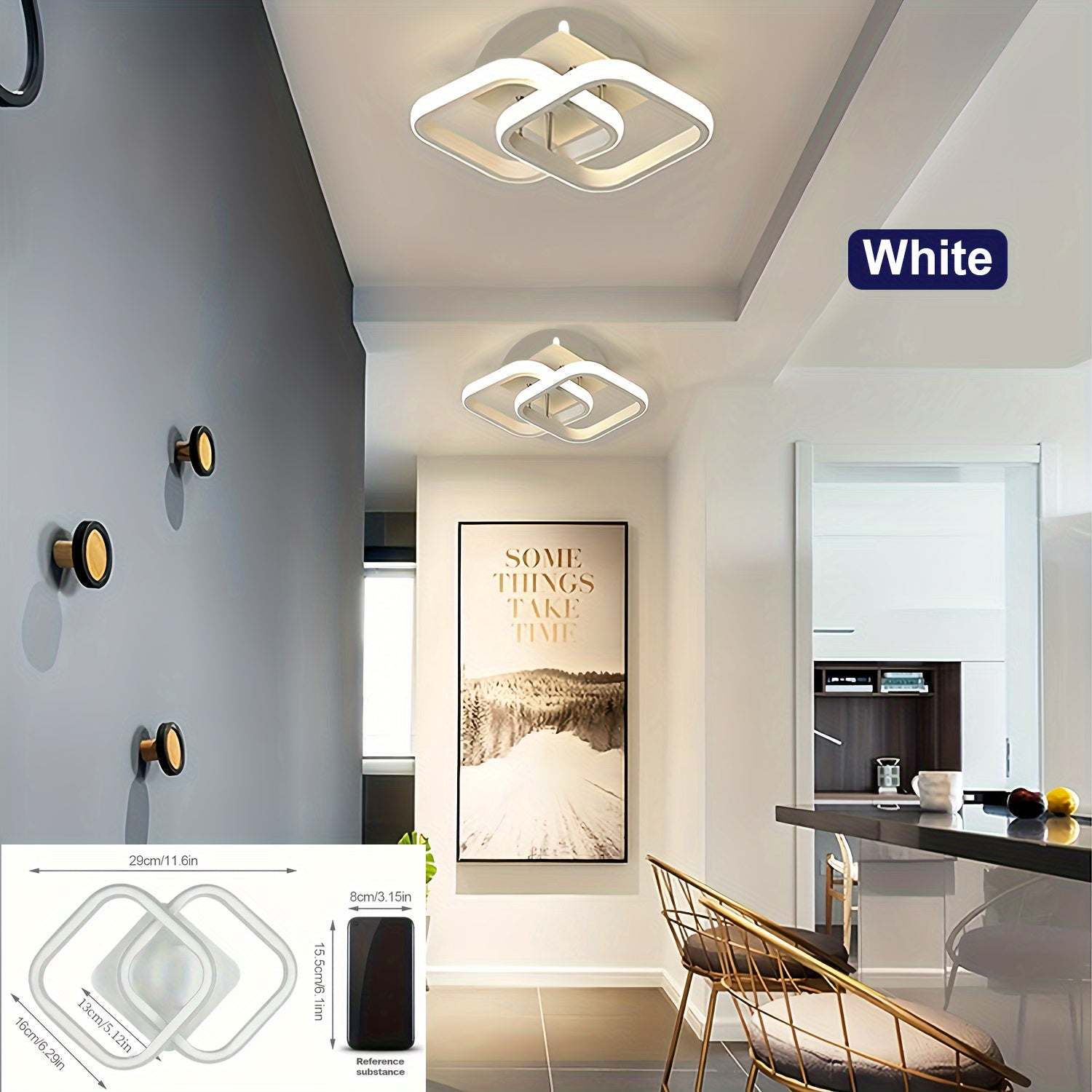 Modern Square LED Ceiling Light Fixture, Dimmable Metal