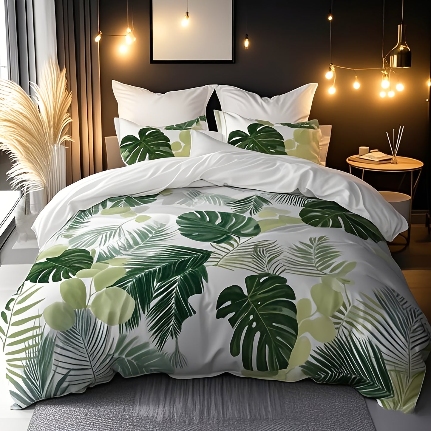 Dragon Blood Vine Green Bamboo Pattern - 1*Duvet Cover + 1/2 Pillowcases, Polyester