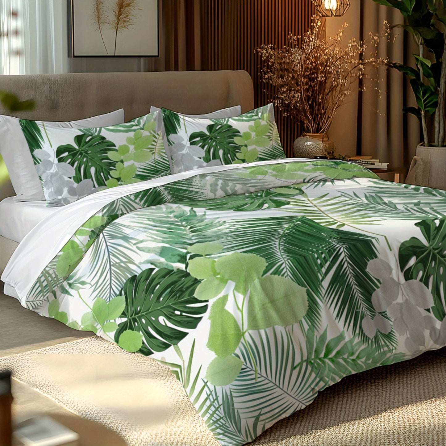Dragon Blood Vine Green Bamboo Pattern - 1*Duvet Cover + 1/2 Pillowcases, Polyester