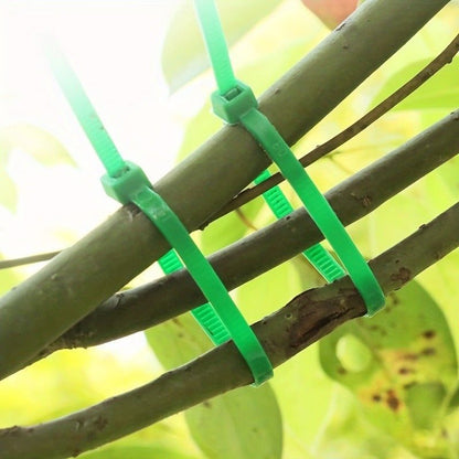 Green Plastic Zip Ties - for Gardening and Landscaping, 100 pcs