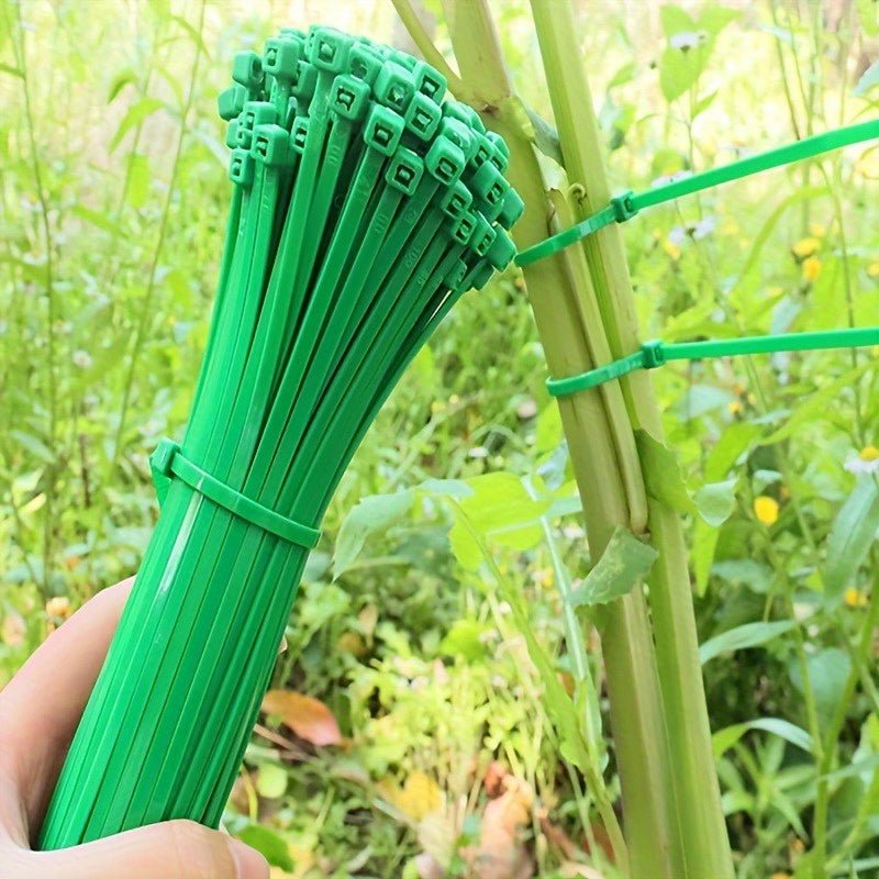 Green Plastic Zip Ties - for Gardening and Landscaping, 100 pcs