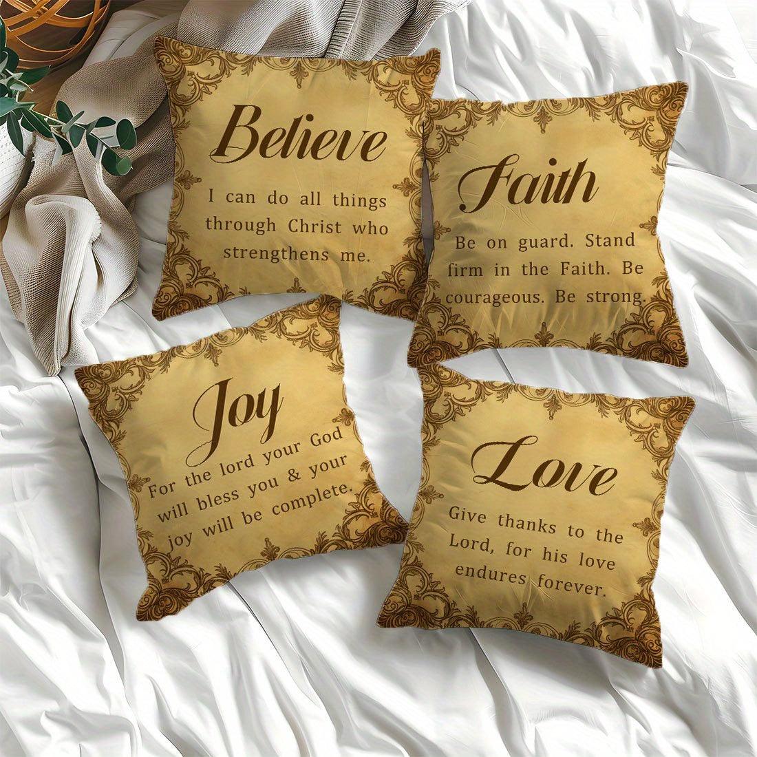 Pillow Covers - Set of 4 Bible Verse, 100% Polyester, Livingroom
