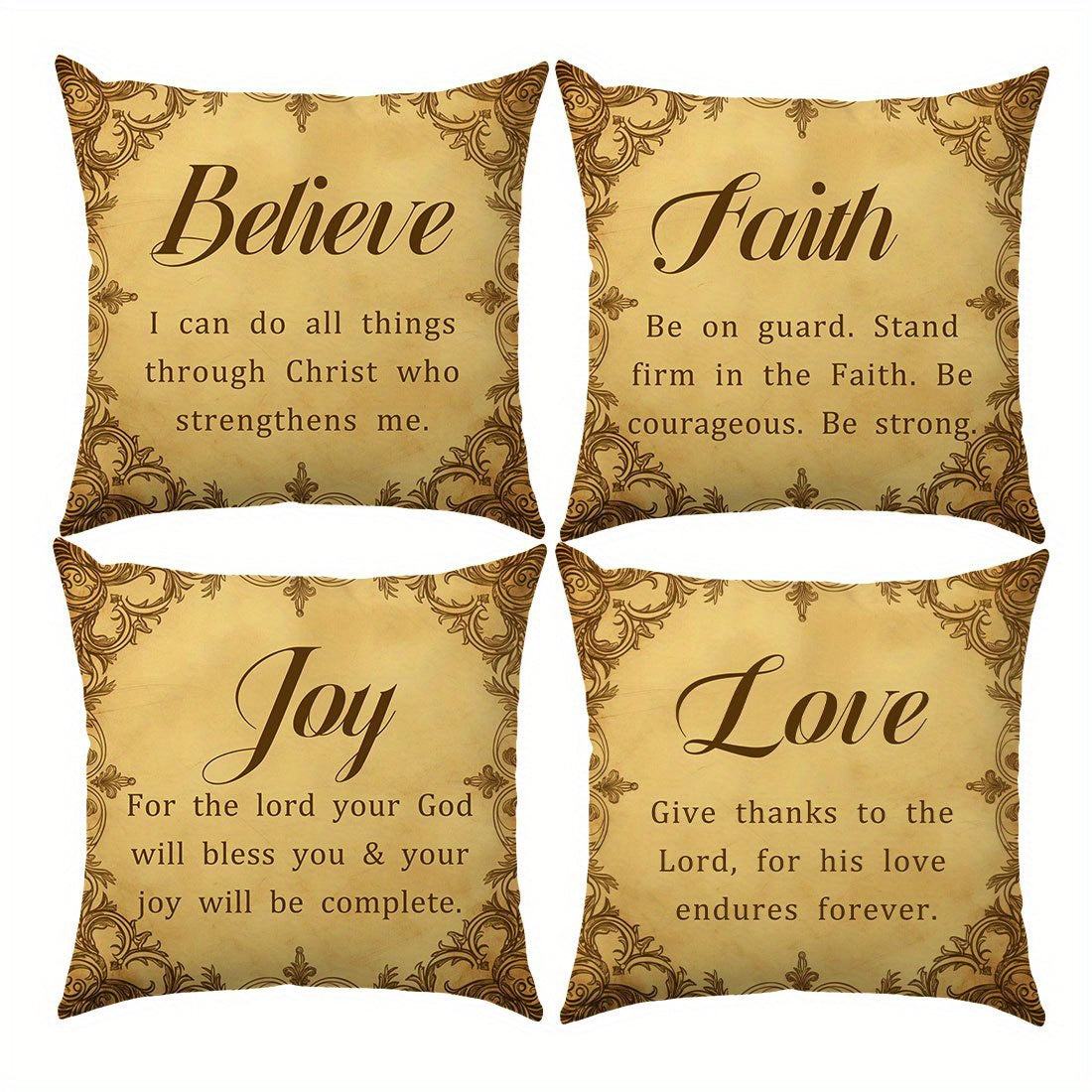 Pillow Covers - Set of 4 Bible Verse, 100% Polyester, Livingroom