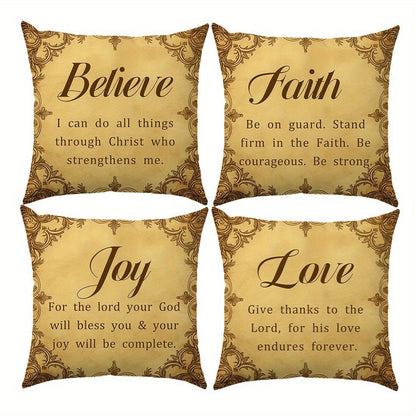 Pillow Covers - Set of 4 Bible Verse, 100% Polyester, Livingroom