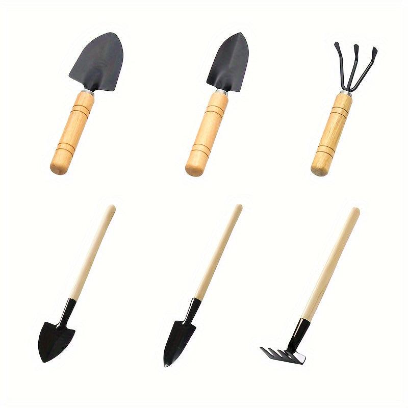 Mini Gardening Tool Set - 6 pcs. Metal & Wooden Hand Tools