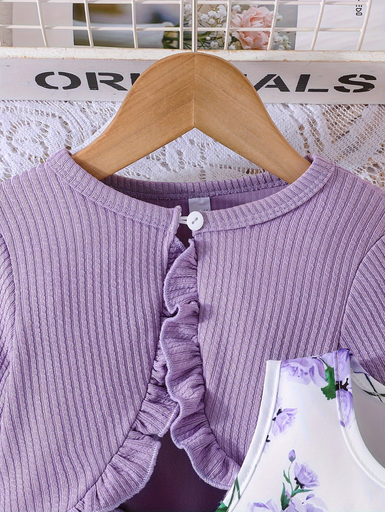 Girl Flower Print Vest Dress and Solid Jacket