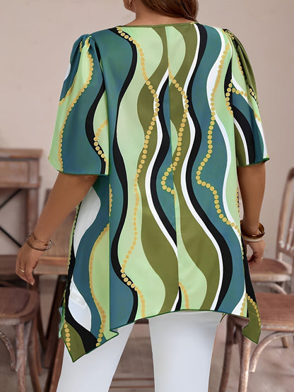 Women Black and White Abstract Print Top - Casualwear