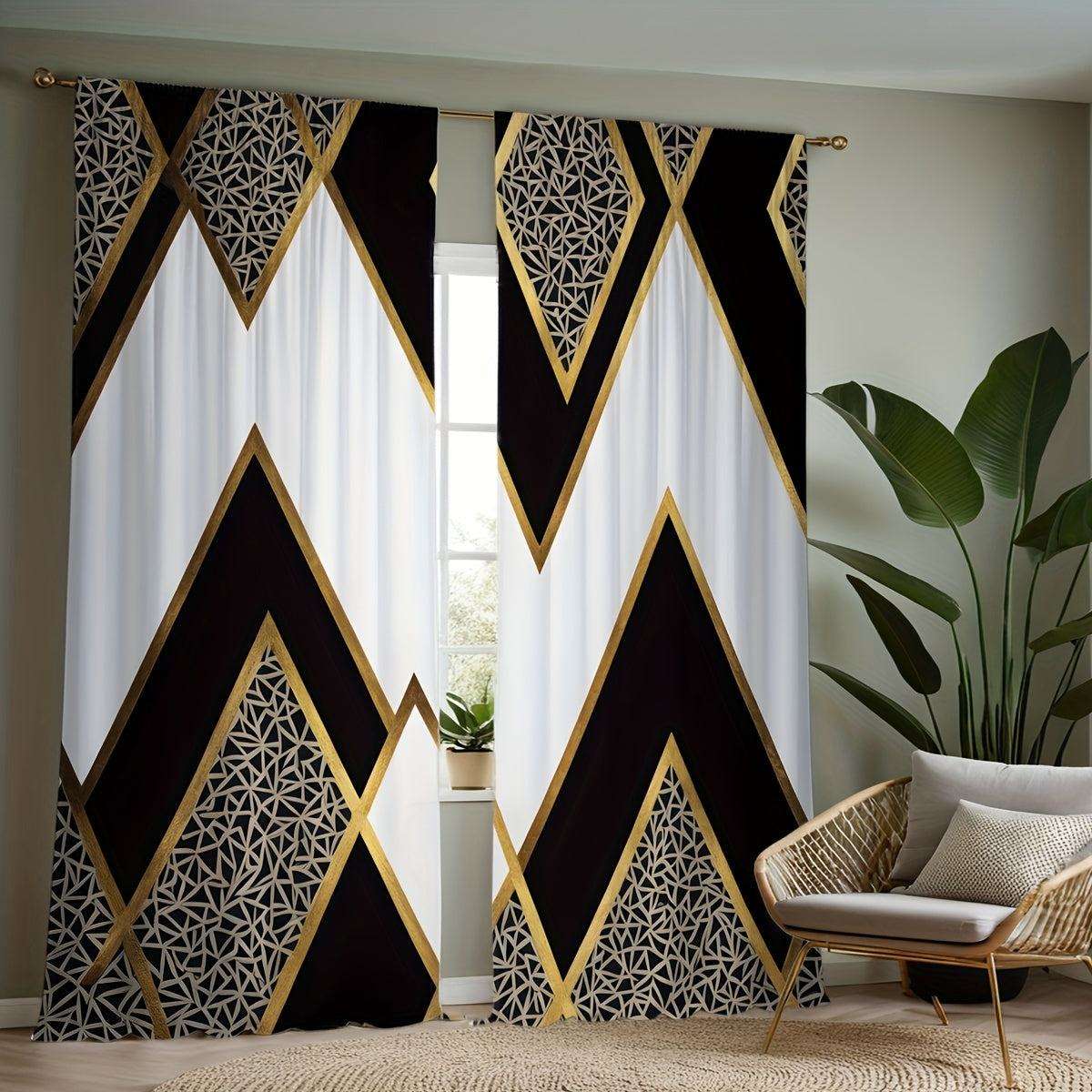 Black and Gold Geometric Curtains