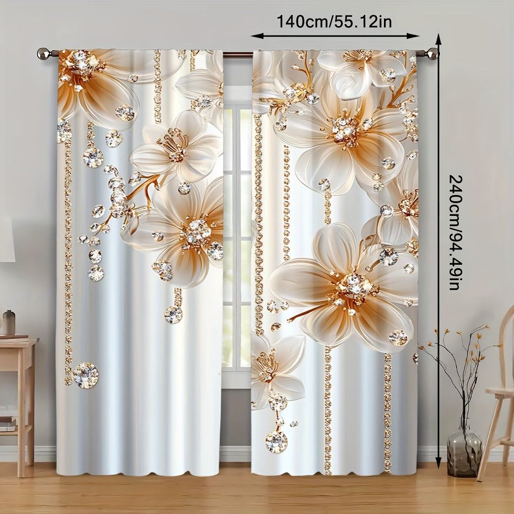 2 pcs, Floral Themed Drapes