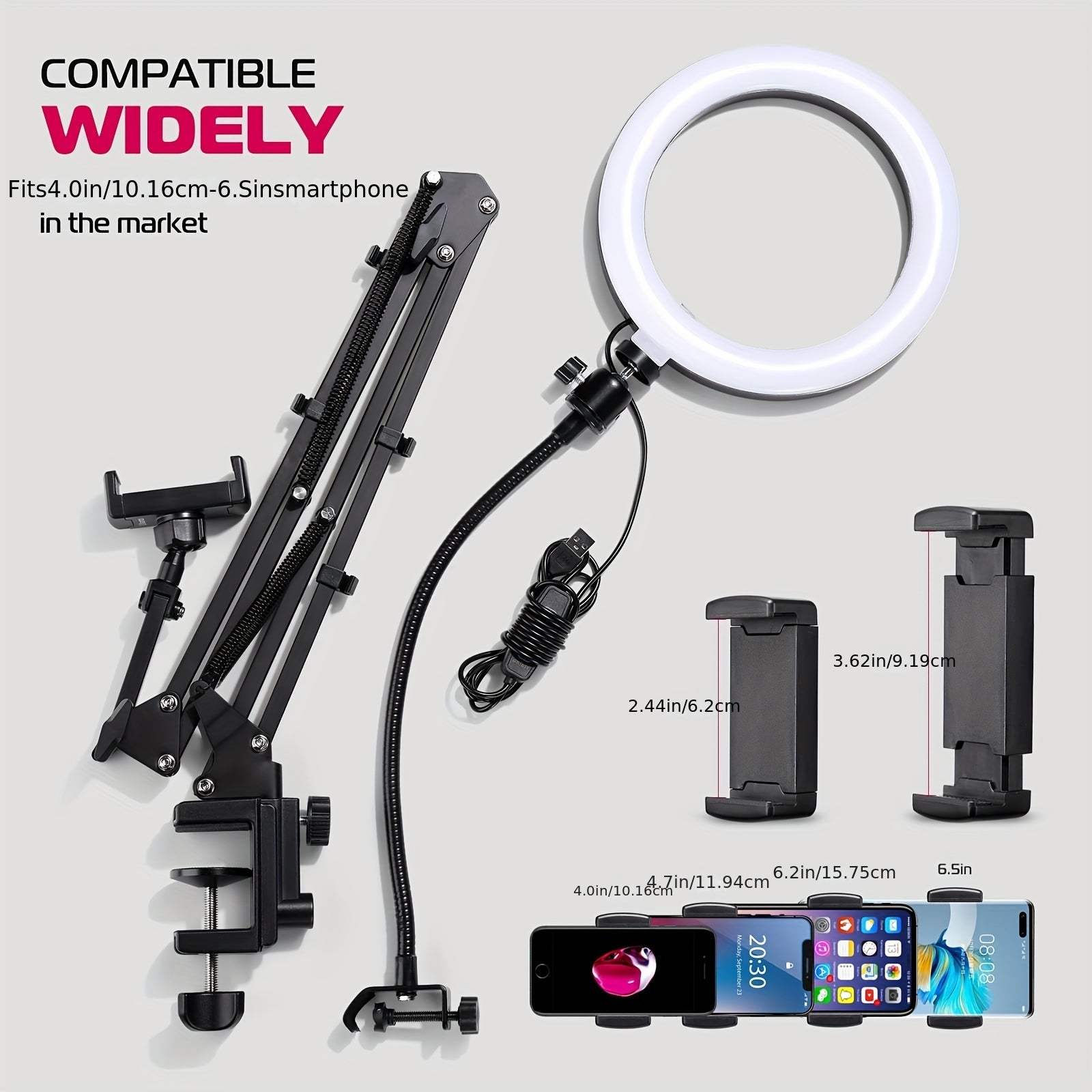 Phone Stand with Ring Light - Adjustable Aluminum Alloy, Desk Mount