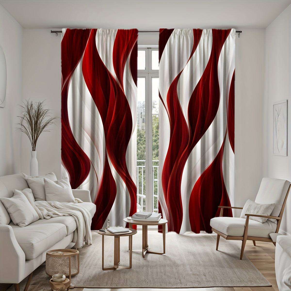 Red and White Wave Curtains