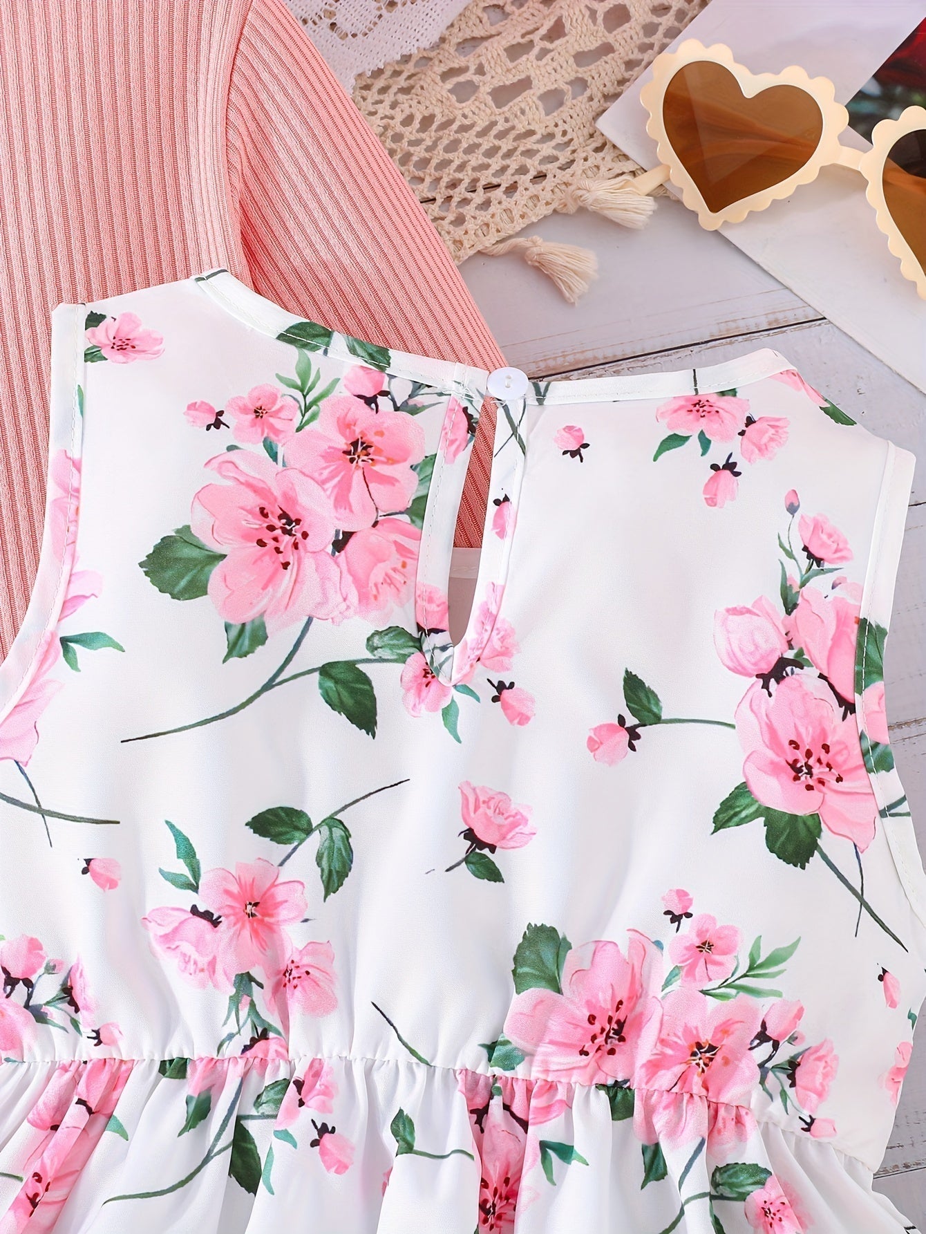 Girl Flower Print Vest Dress and Solid Jacket