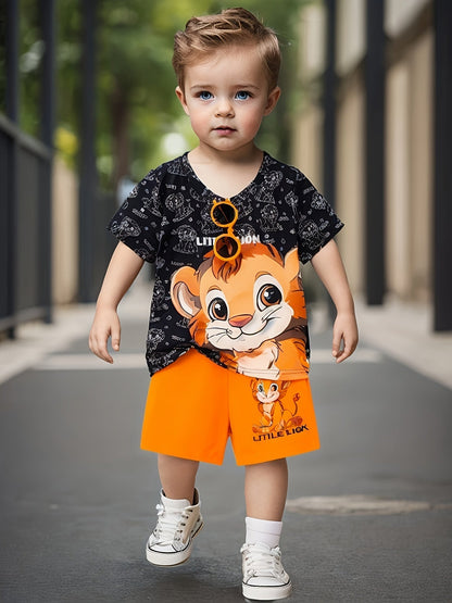 Boys Little Lion Print T-Shirt and Shorts Set