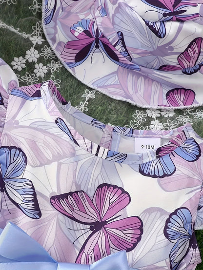 Girls Butterfly Print Dress and Hat Set - Adorable Holiday Outfit
