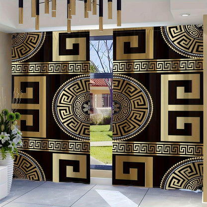 3D Golden and Black Modern Art Curtains