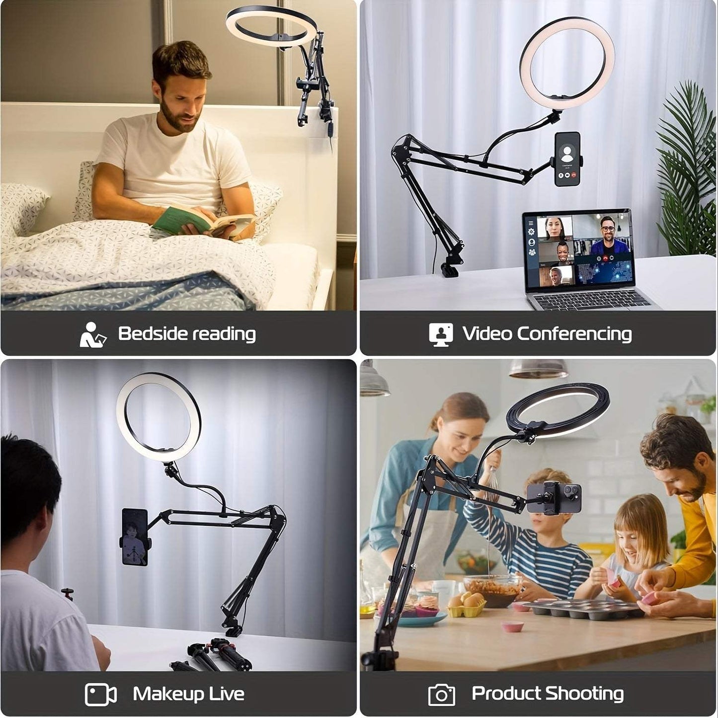 Phone Stand with Ring Light - Adjustable Aluminum Alloy, Desk Mount