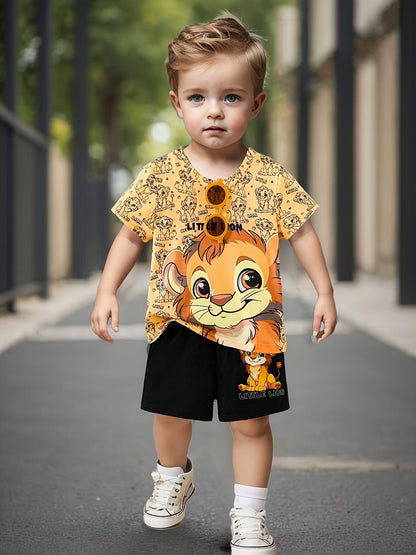 Boys Little Lion Print T-Shirt and Shorts Set