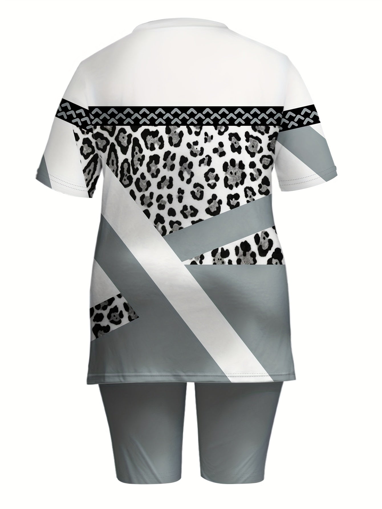 Womens Leopard Print Stripe Top Shorts Set