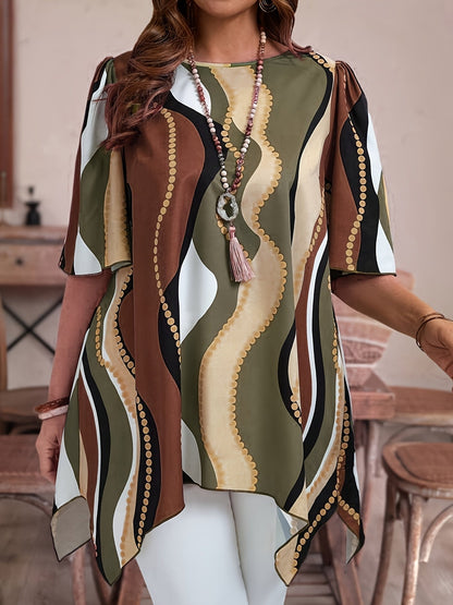 Women Black and White Abstract Print Top - Casualwear