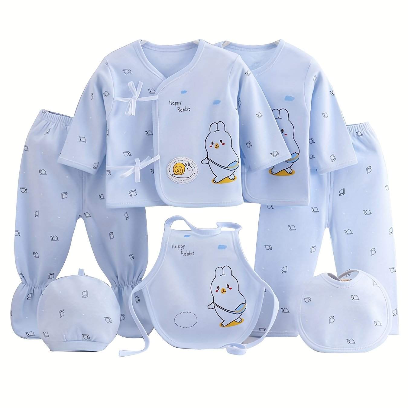 Girls Outfit Set -  7 pcs, Soft Cotton, All-Season,  Bear Themed