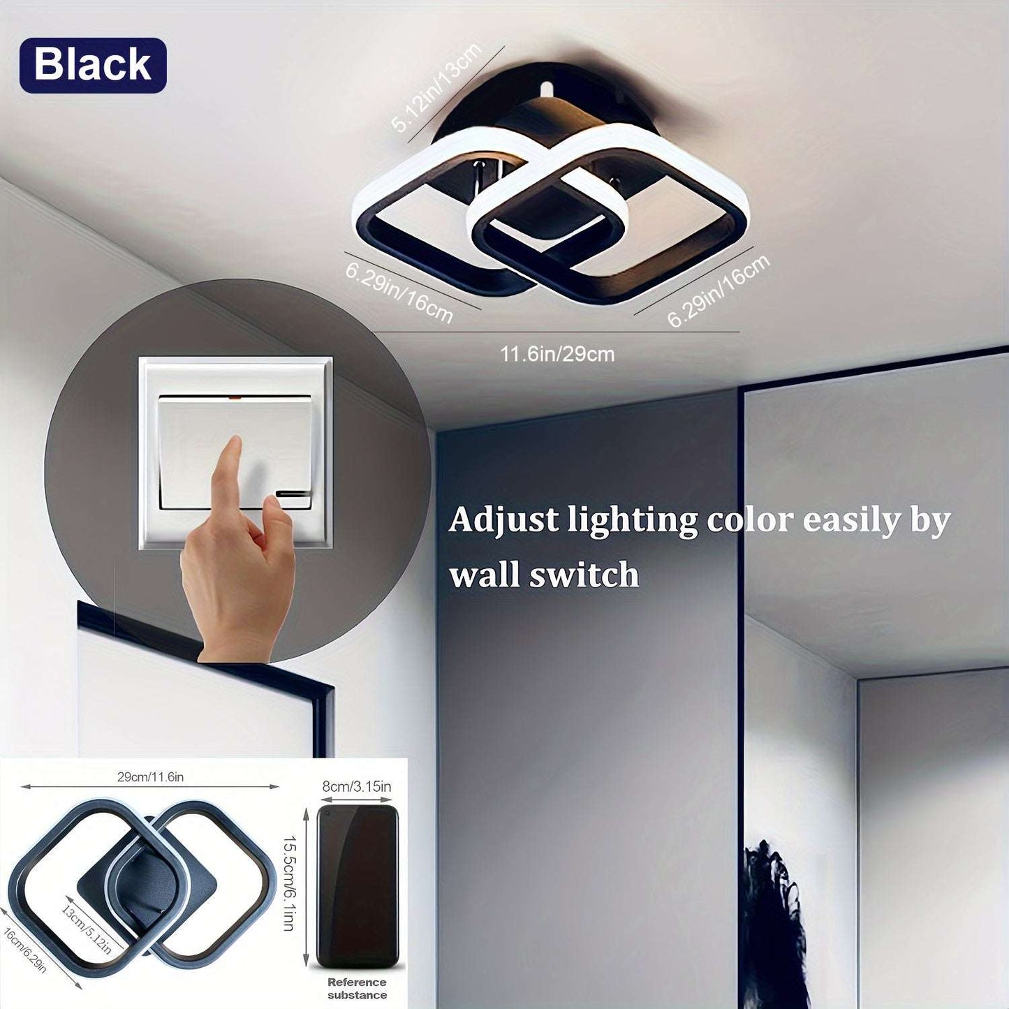 Modern Square LED Ceiling Light Fixture, Dimmable Metal