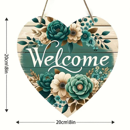 Charming Green Floral Welcome Sign - Perfect for Home & Garden