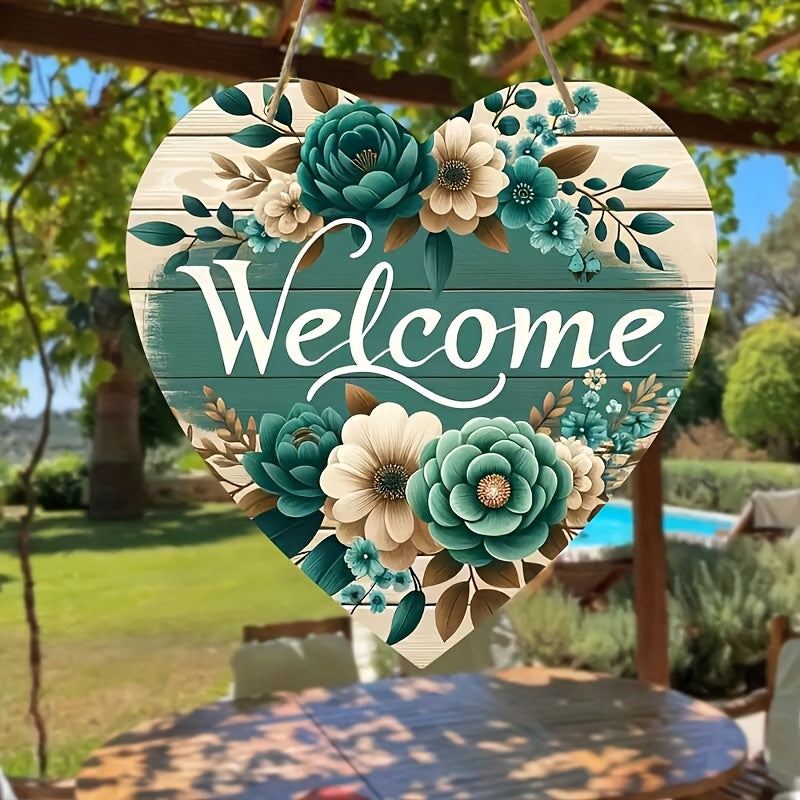 Charming Green Floral Welcome Sign - Perfect for Home & Garden