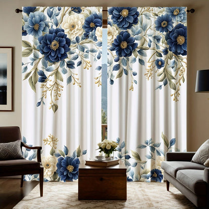 White Curtains with Blue Flowers