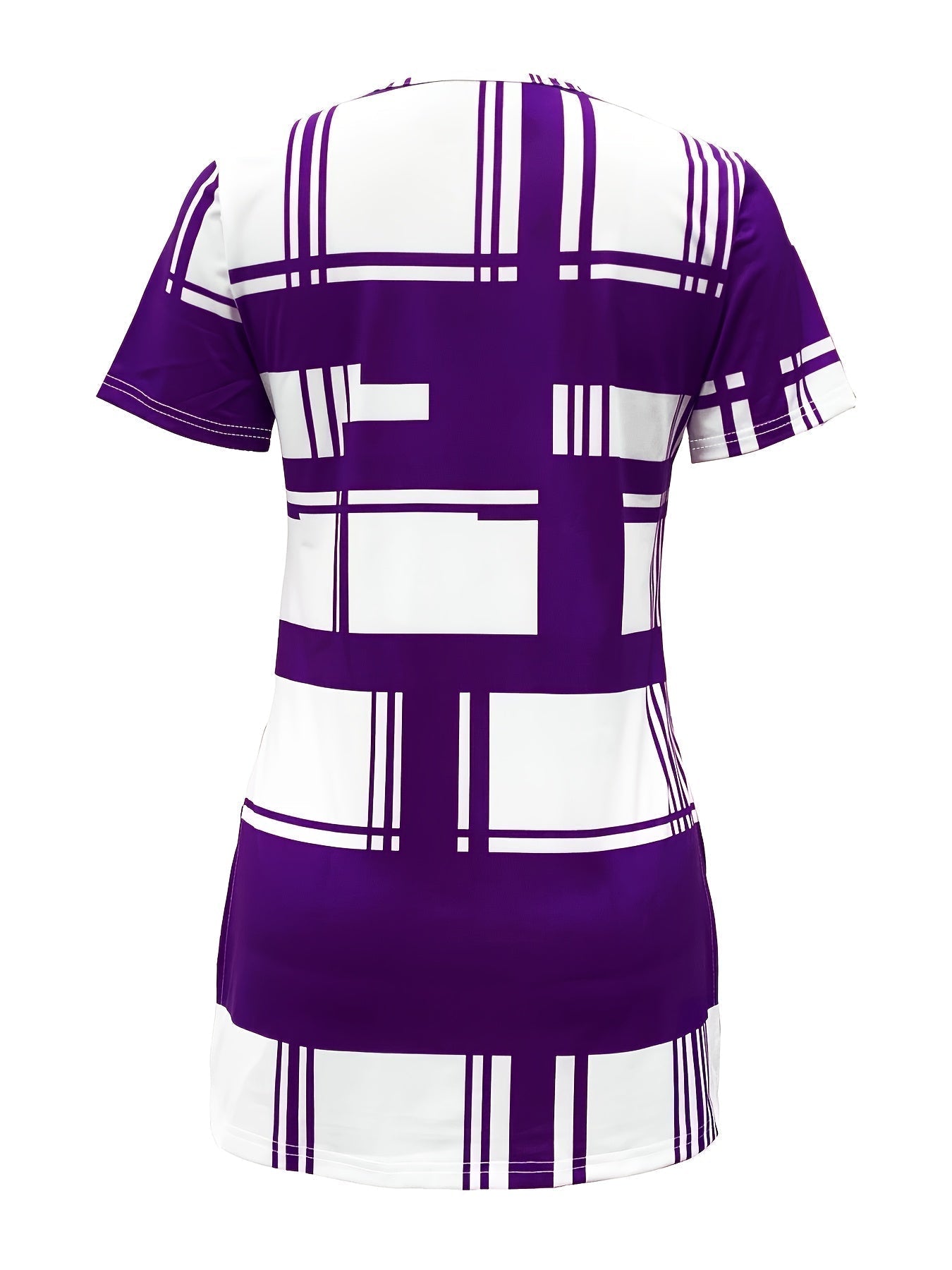 New Summer Elegant Women T-shirt with Black Plaid Print