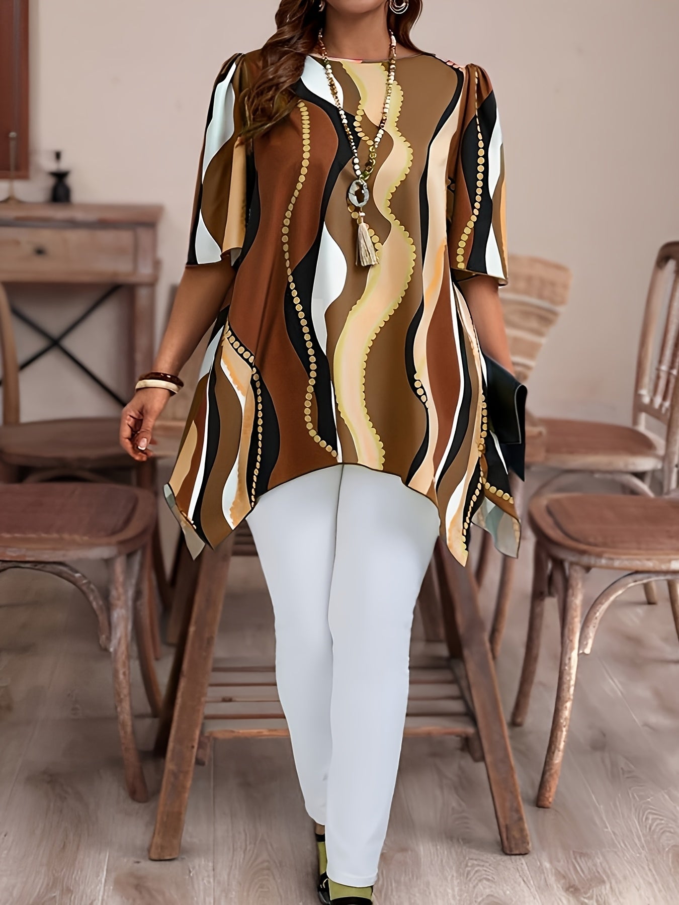 Women Black and White Abstract Print Top - Casualwear